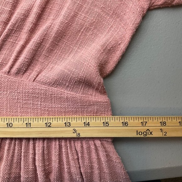Free People Med Love of My life Midi Dress Pink Textured Button Cottage Praire - Picture 10 of 15